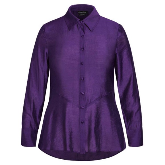 Quinn Peplum Button-Up Shirt in Petunia - Picture 1 of 7
